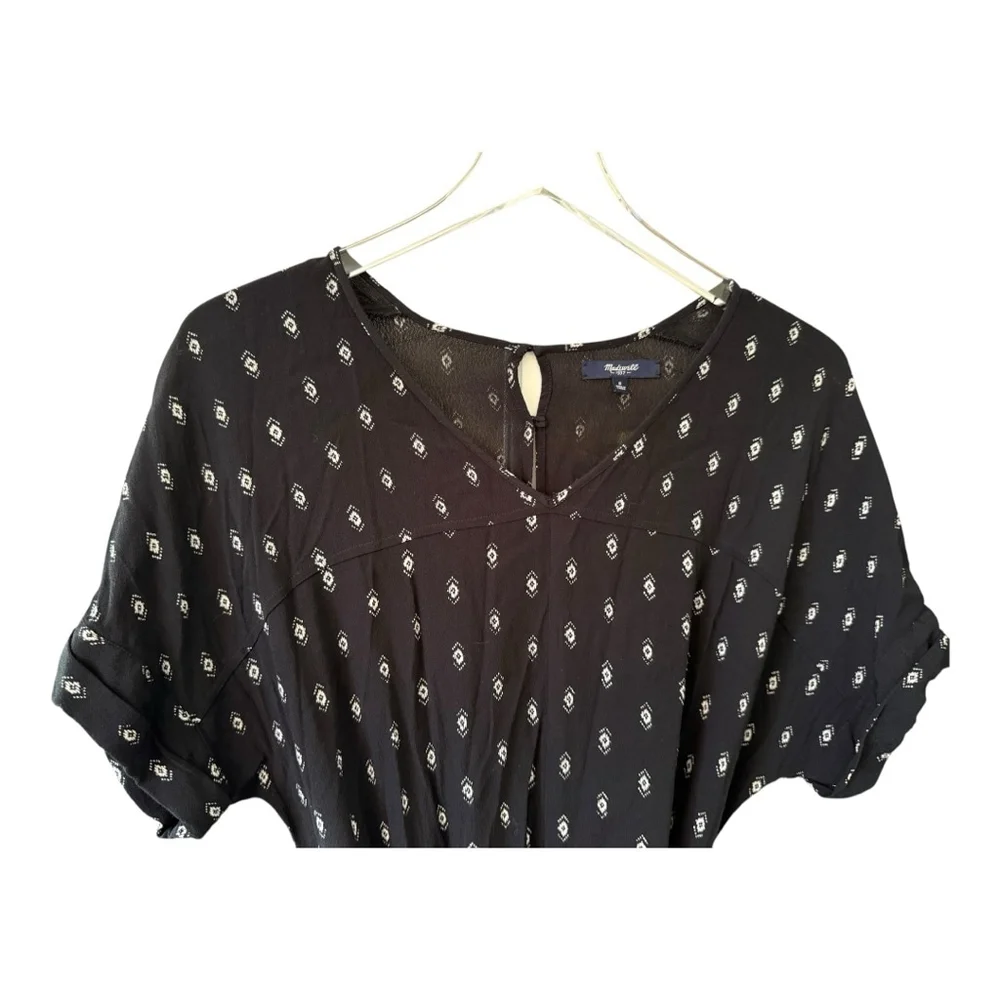 Women's Madewell Perimeter Romper Black/White Diamond Stitch Print Size S - Picture 4 of 12